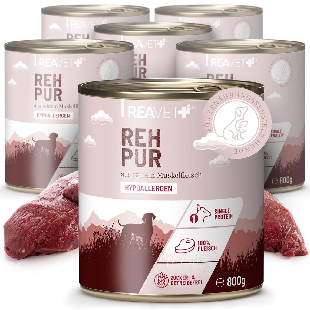 REAVET Hundenassfutter - Reh PUR 6 x 800g | Reines Produktbild 
