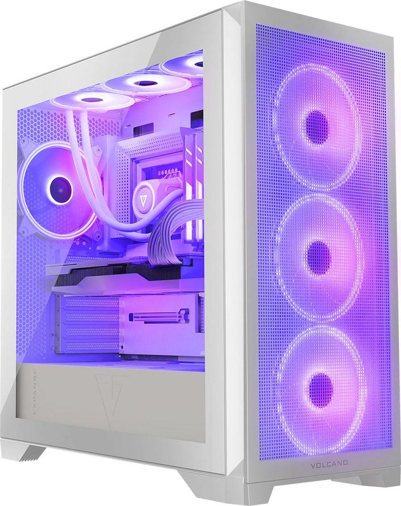 MODECOM VOLCANO EXPANSE S APEX ARGB PC Gehäuse Weiß mit Öffnung gehärtetes Glas | PC-Gaming-Gehäuse Midi Tower | ATX Gehäuse mit 4 ARGB-Lüft...