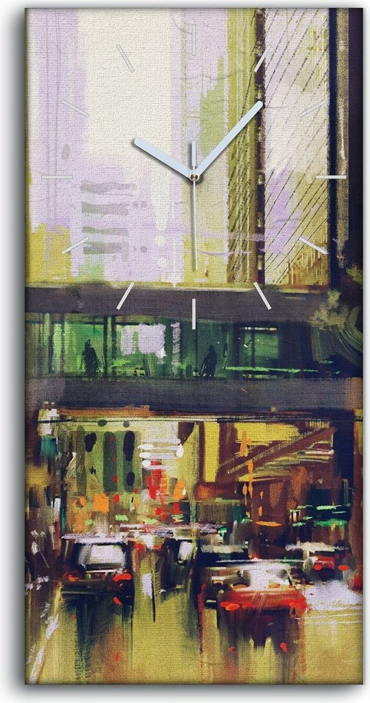 Wandbild Leinwand Bilder Wanduhr 30x60 Gemälde Stadt Autos Gebäude Kunst - weiße Hände