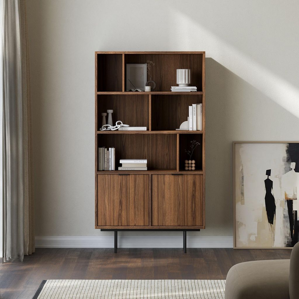 BEAUTYSOFA | Bücherregal EVRON - Standregal mit 4 offene Regalböden, Holzregal, Braun Walnuss