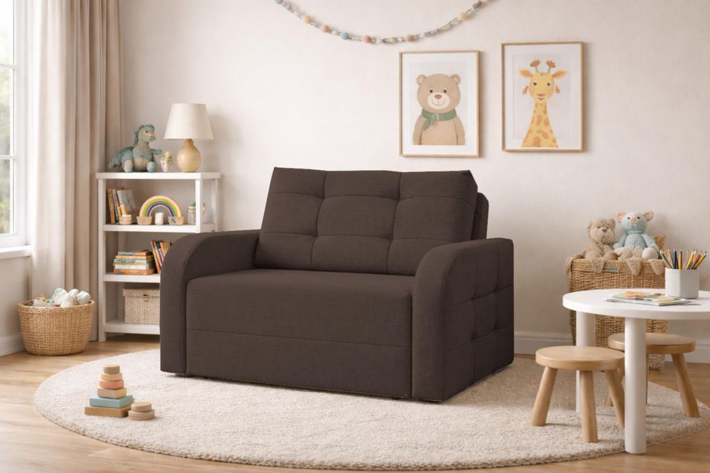 MOEBLO Kindersofa PORTO 120 – Schlafsessel Sofa Sessel Jugendsofa Schlafsofa 2-Sitzer Gästebett mit Schlaffunktion und Bettkasten - Braun (BRAGI...