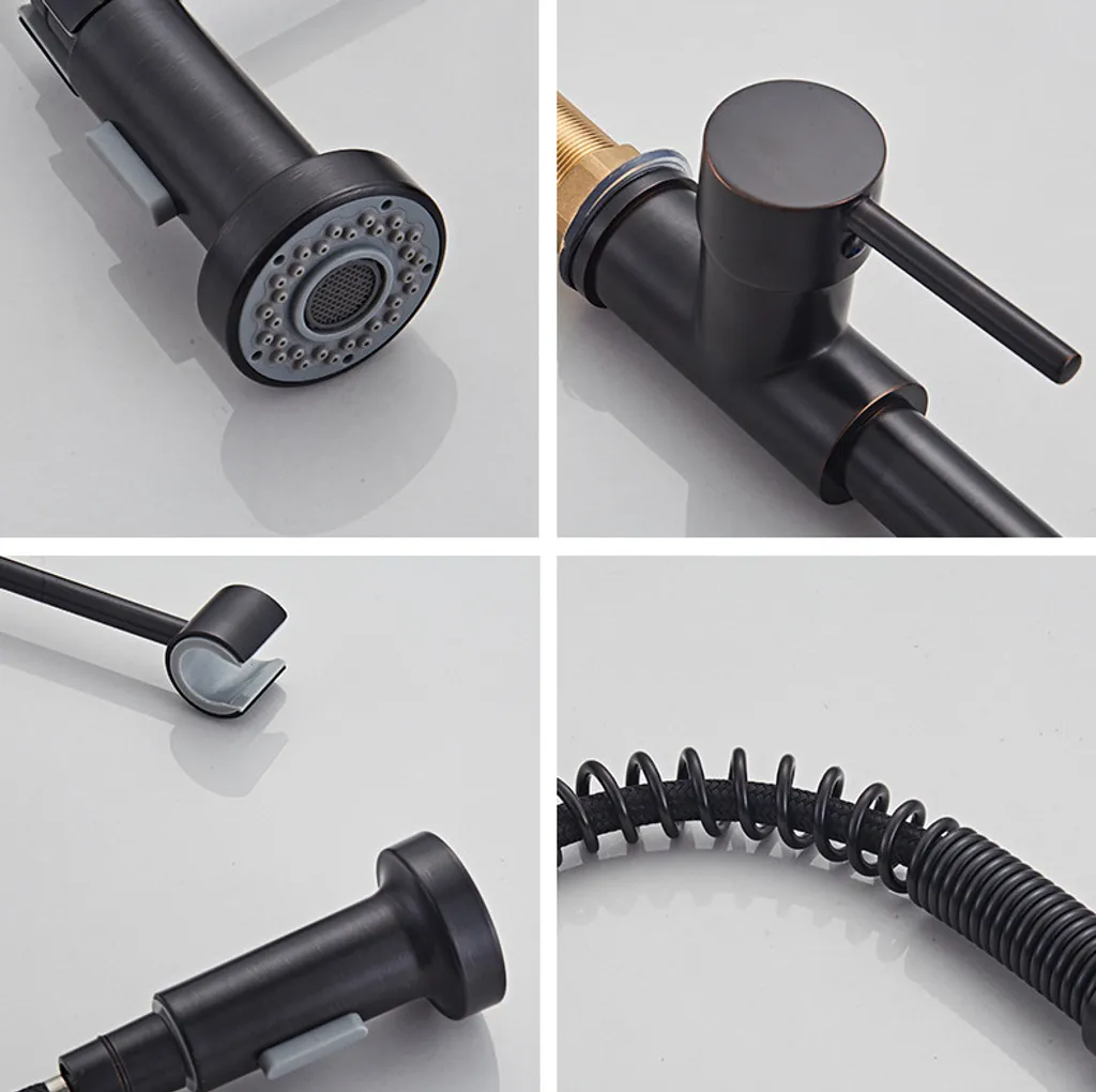 Rubinetto Miscelatore Nero Cucina Professionale | Molla 360° Spray - 9