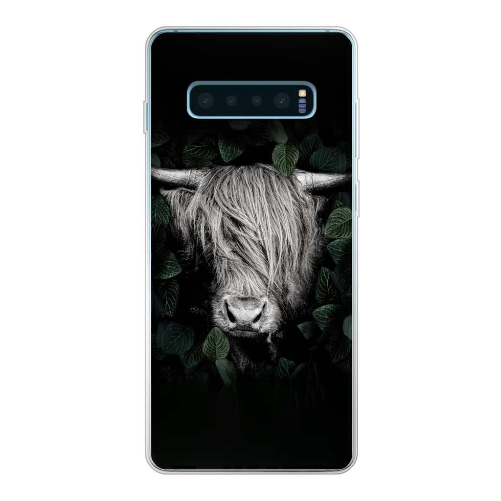 MuchoWow Handyhülle Schutzhülle Hülle für Samsung Galaxy S10 Lite Schottischer Highlander - Blätter - Porträt Silikon Softcase Handy Hülle...
