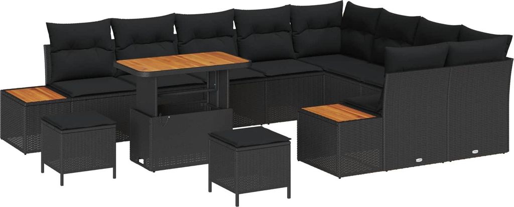 "WINTER SALE" Gartensofa Set - Balkonmöbel/Loungeset - elegantes Design - mit Kissen 12 pcs Schwarz Poly Rattan - 90x55x71cm - Gartensofas NeuMöb...