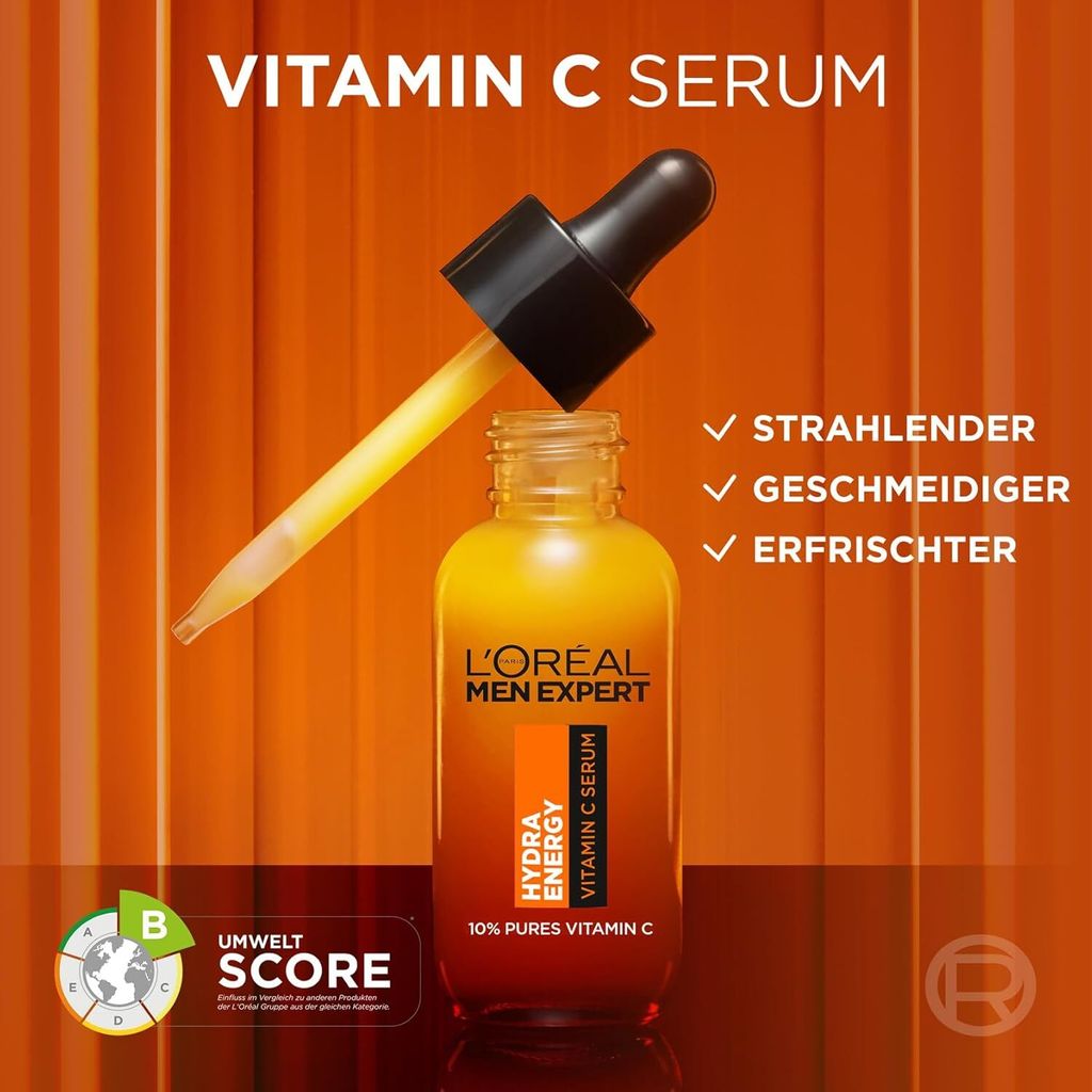 L'Oréal Men Expert Hydra Energy Vitamin C Gesichtsserum, 10% pures Vitamin C, 30 ml