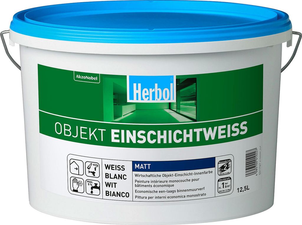 Herbol Innenfarbe Objekt Einschichtweiß weiß 12,5 L Wandfarbe