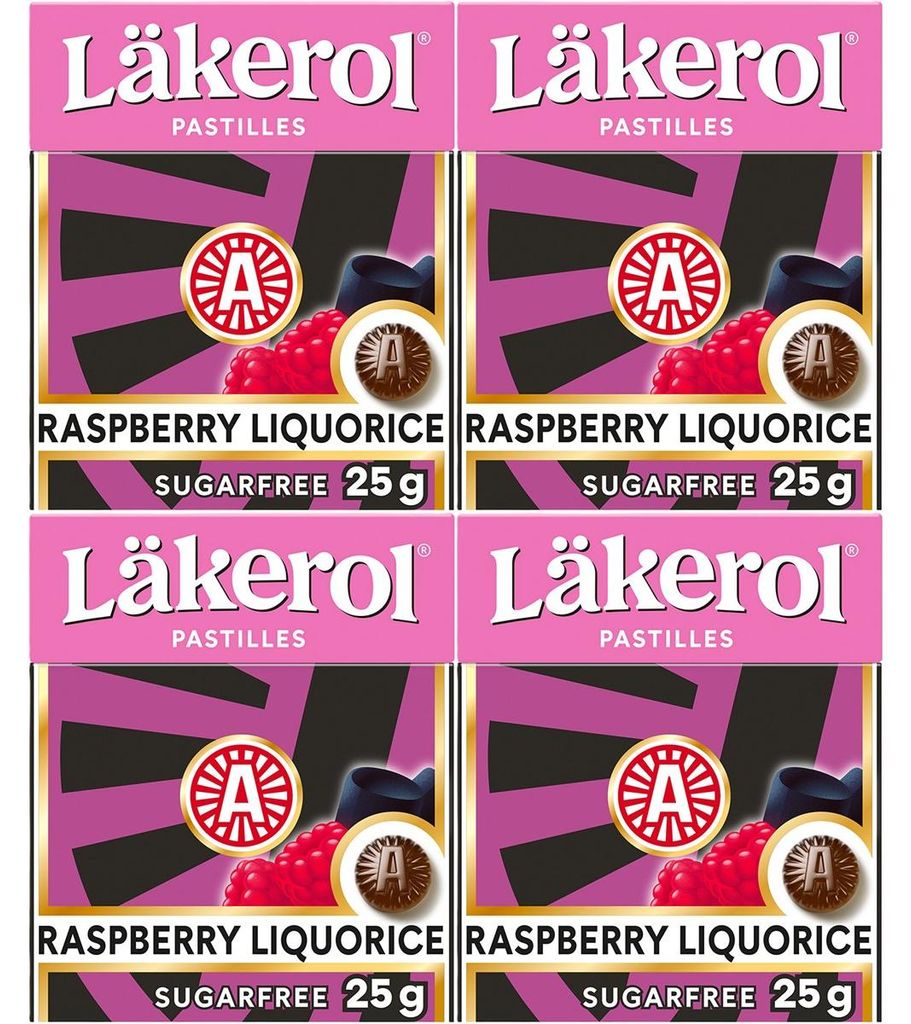 Läkerol Raspberry Licorice 100g zuckerfrei 4er Pack á 25g Produktbild 