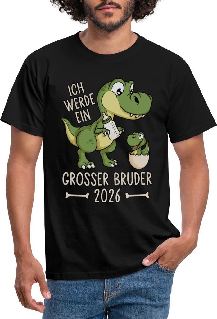 Spreadshirt Großer Bruder 2026 Ei Baby Dino Dinosaurier Männer T-Shirt, M, Schwarz