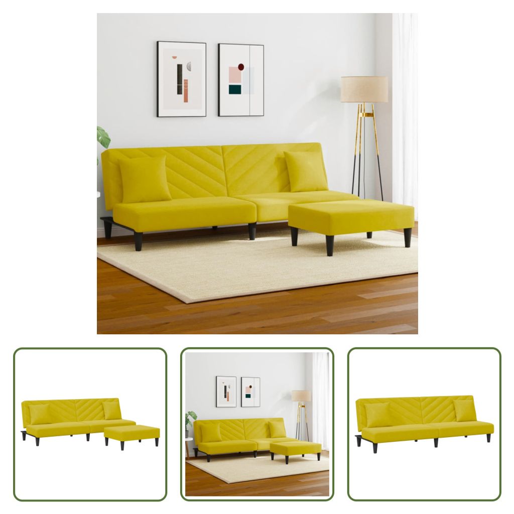 The Living Store 2-tlg. Sofagarnitur mit Kissen Gelb Samt
