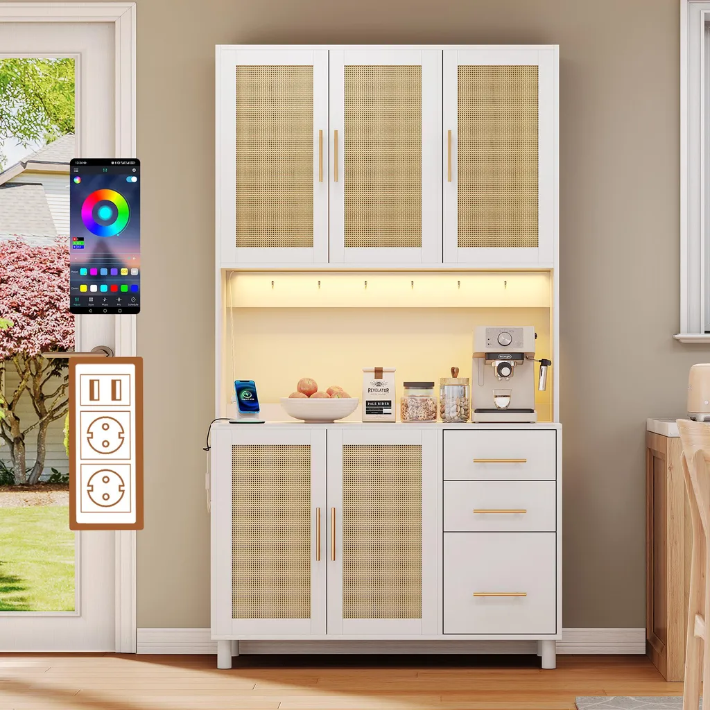 Buffet Cuisine 183cm : Fini le Désordre avec Prises et LED Intégrées