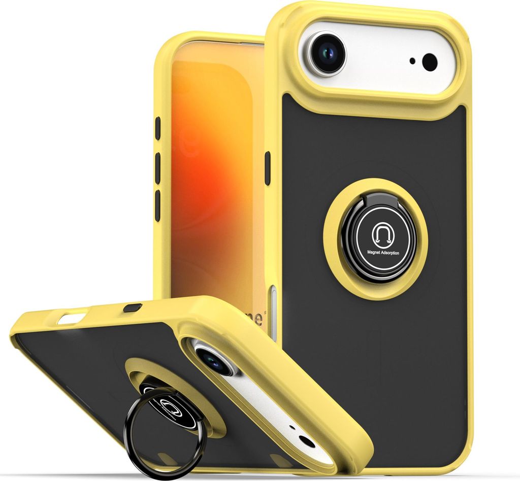 Hülle für iPhone Air Matte Transluzent TPU Stoßfest Schutzhülle mit Ring Halter Ständer Gelb