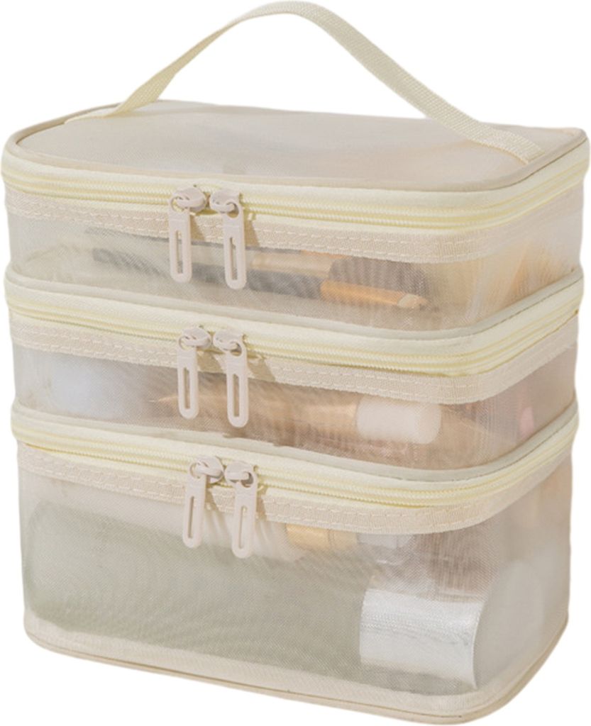 Kosmetiktasche aus Netzstoff, mehrlagig, großes Fassungsvermögen, sichtbarer Reißverschluss mit Griff, tragbar, klassifizierte Organisation, Rei...