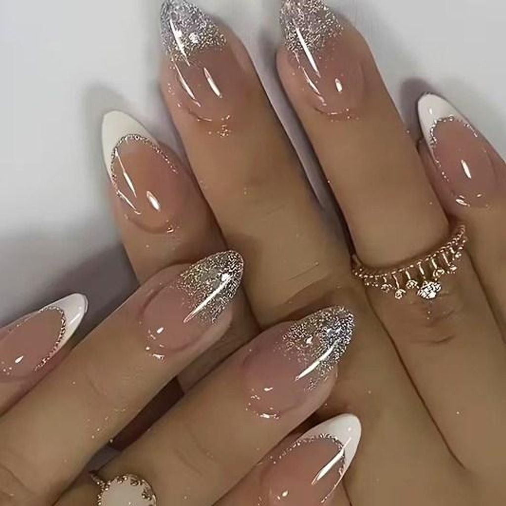 GKA Künstliche Fingernägel 24p G42 zum Aufkleben press on Nails Klebepads Glitzer mit Kleber und Nagelfeile Nägel Kunstnägel Express Nagelstudio