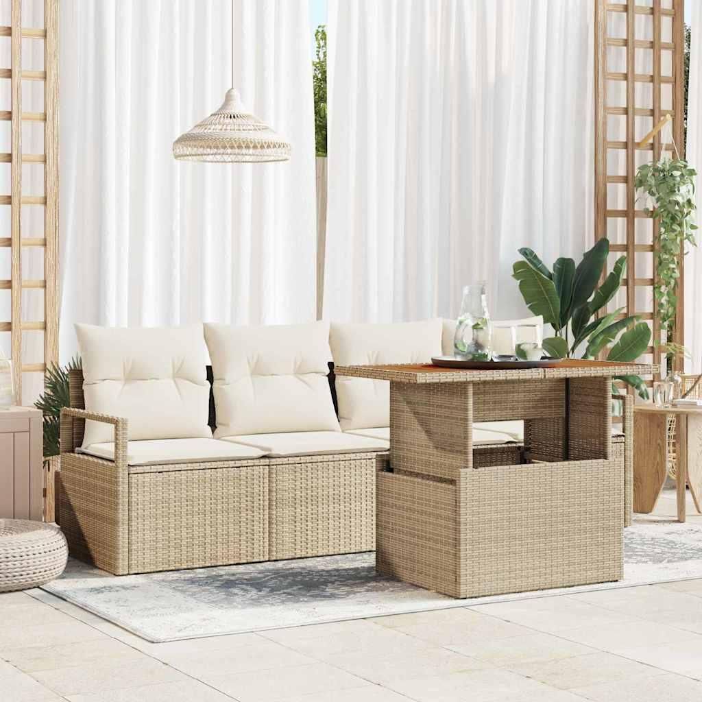 Maison Exclusive - Garten-Sofa-Set mit Speicher 5 pcs Beige Poly Rattan