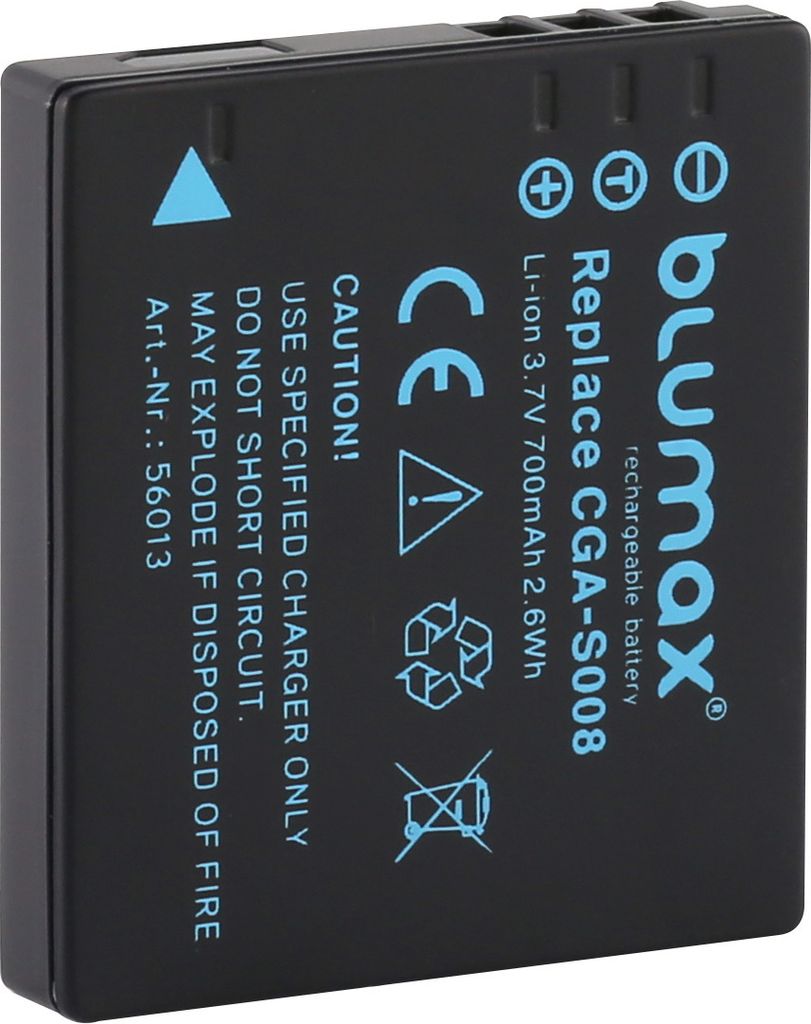 2x Blumax Akku für Panasonic CGA -S008 S008E DMW-BCE10 DMW-BCE10E 700 mAh
