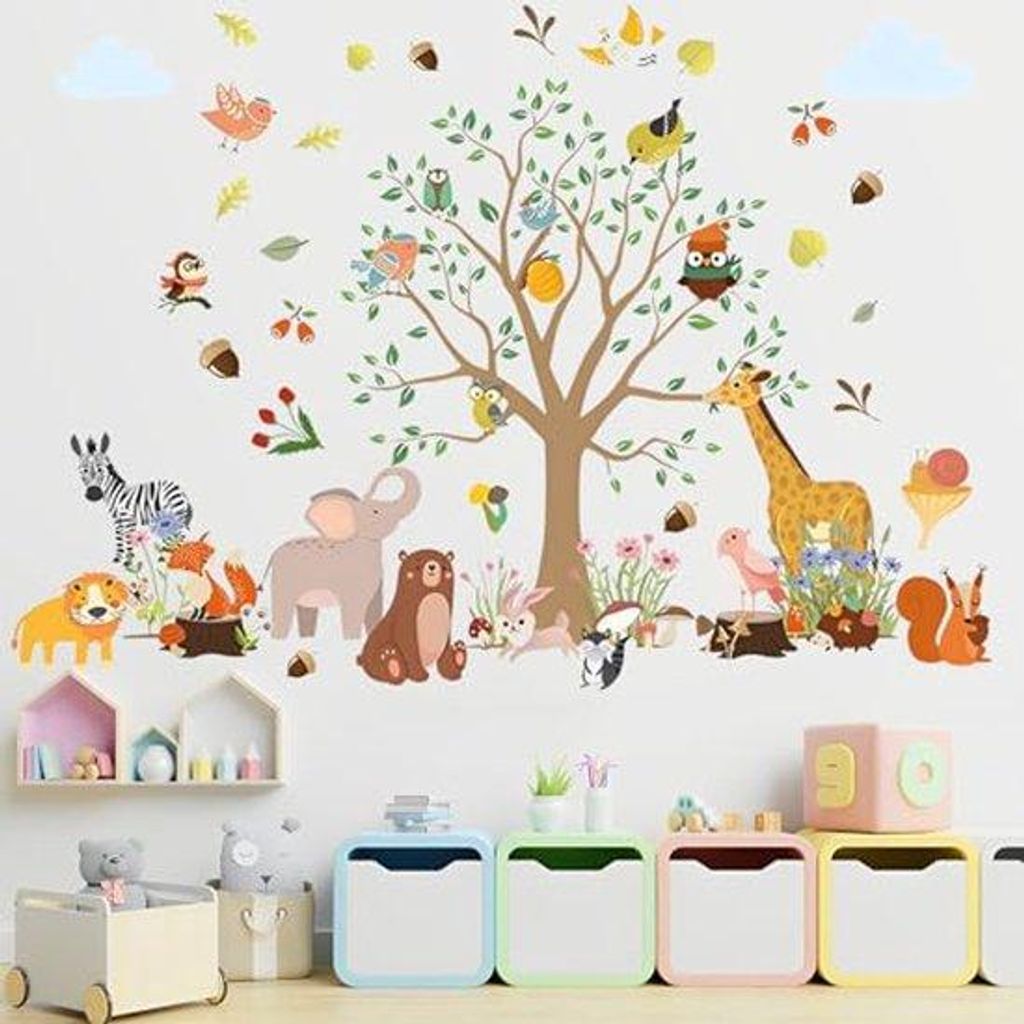 Ultiluxe Wandaufkleber - Dschungel-Tier Messleiste - Wanddekoration für Kinderzimmer - 3 Stück - 30 x 90 cm - Abnehmbar - Wasserfest