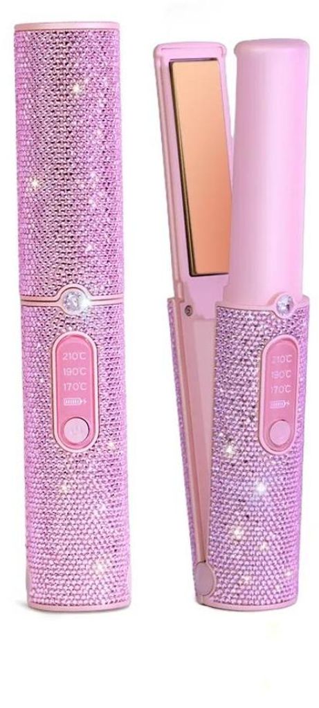 Kabelloser Haarstyler - Lockenstab & Glätteisen - USB wiederaufladbar - Max 210 °C - Automatische Abschaltung - Akku inklusive - Pink Diamond