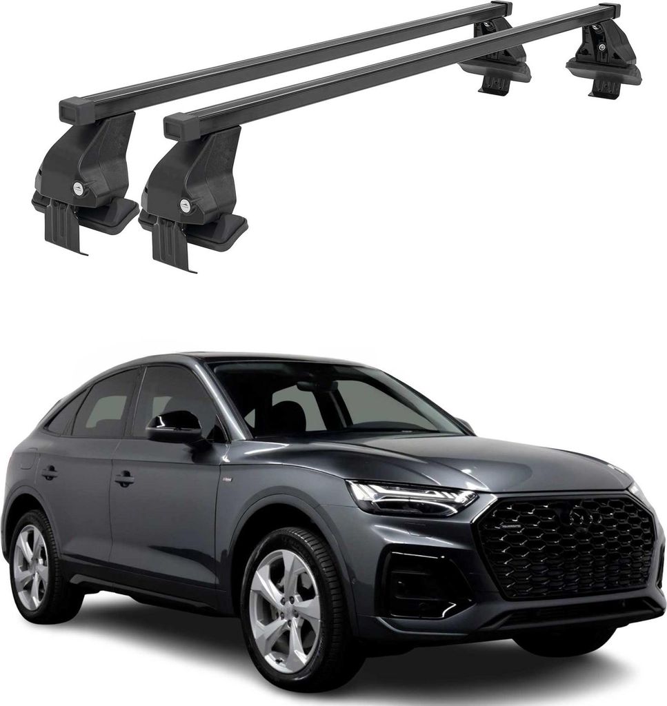 Menabo Dachträger Grundtäger für Audi Q5 mk2 2021-2024 50kg Stahl Schwarz 2 tlg