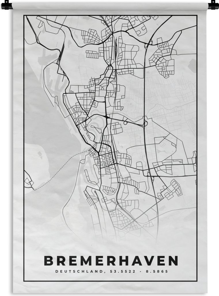 MuchoWow Wandteppich Wandbehang Bremerhaven - Karte - Stadtplan 90x135 cm Tapisserie Dekoration Wandtuch - Baumwolle - Wandskulptur