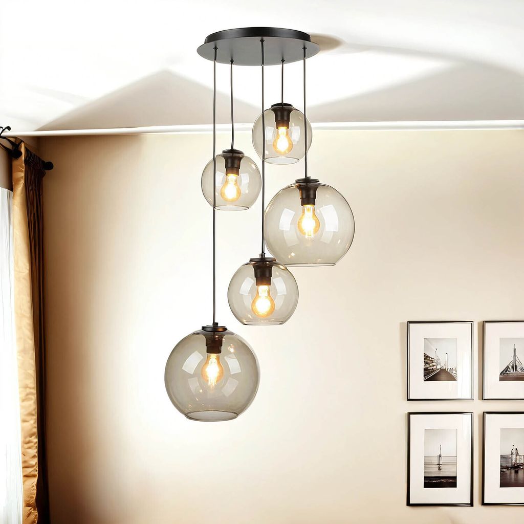 Pendelleuchte Rauchglas 5-flammig H: max. 120 cm verstellbar Wohnzimmer Hängelampe Esszimmer