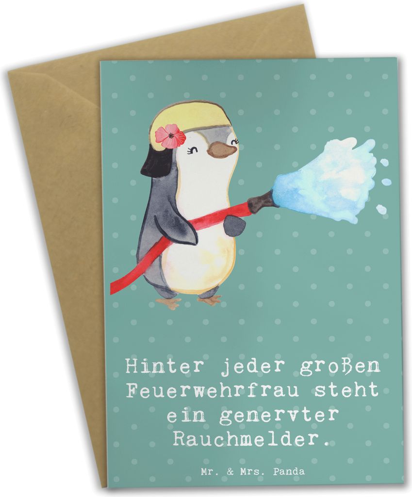 Mr. & Mrs. Panda Grußkarte Feuerwehrfrau Humor - Meeresbrise - Geschenk, Grußkarten, hochzeitskarten, kreative Geschenke, Beruf, Wertschätzung, ...