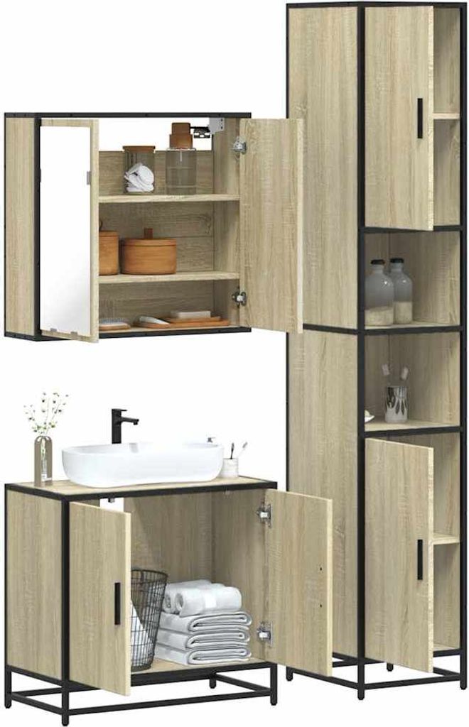 Maison Exclusive - 3-tlg. Badmöbel-Set Sonoma-Eiche Holzwerkstoff