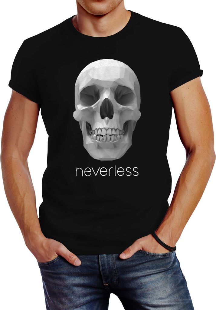 Herren T-Shirt Low Poly Totenkopf Polygon Skull Slim Fit Neverless schwarz XL