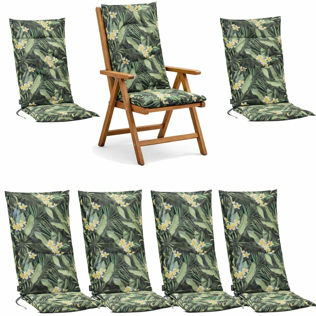 BURI 6x Auflagen Set Hochlehner für Gartenstühle 120x48x7cm Sesselauflagen Polster UV Lichtecht - Gartenstuhlauflagen Dschungel Muster Stuhlkisse...