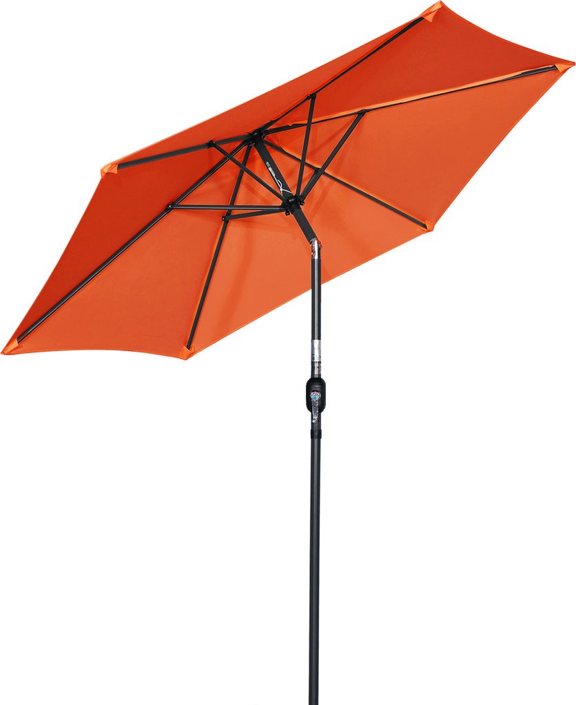 An orange rectangular patio umbrella is shown against a white background.