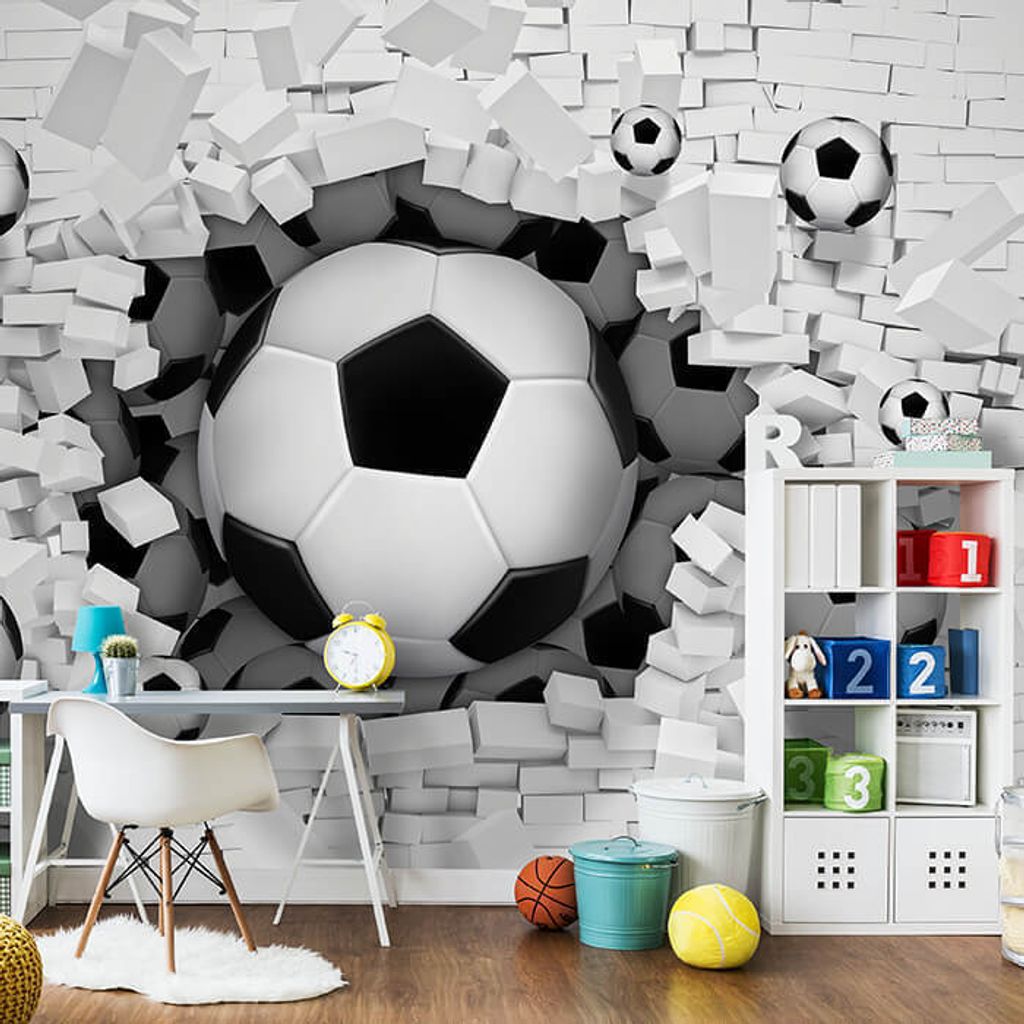 Fototapete Fussball Wanddurchbruch 3D M1287 – selbstklebende Strukturtapete 260g / 400x280cm