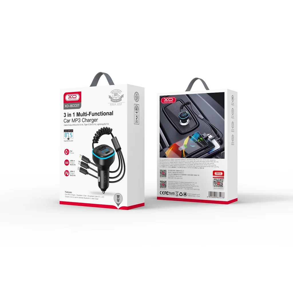 Ricevitore Bluetooth XO Auto 5.0 - Vivavoce e USB-C Nero Elegante