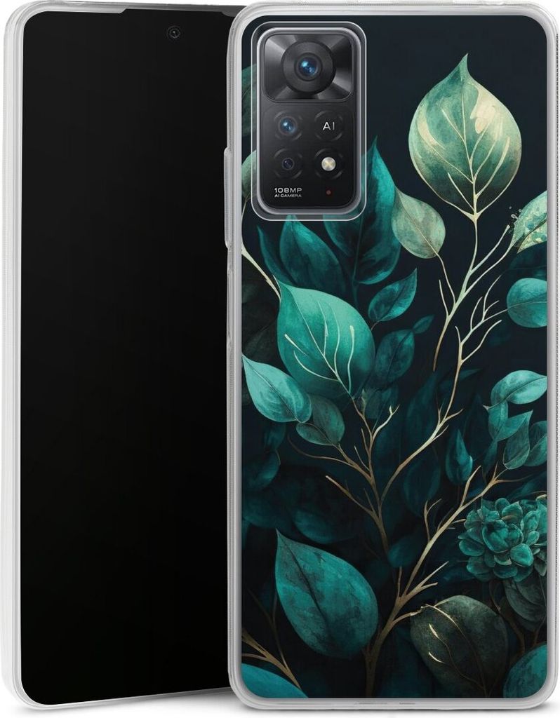 DeinDesign Slim Hülle für Xiaomi Redmi Note 11 Pro 5G Silikon Case Ultra Dünn Handyhülle Blätter schwarz Eukalyptus