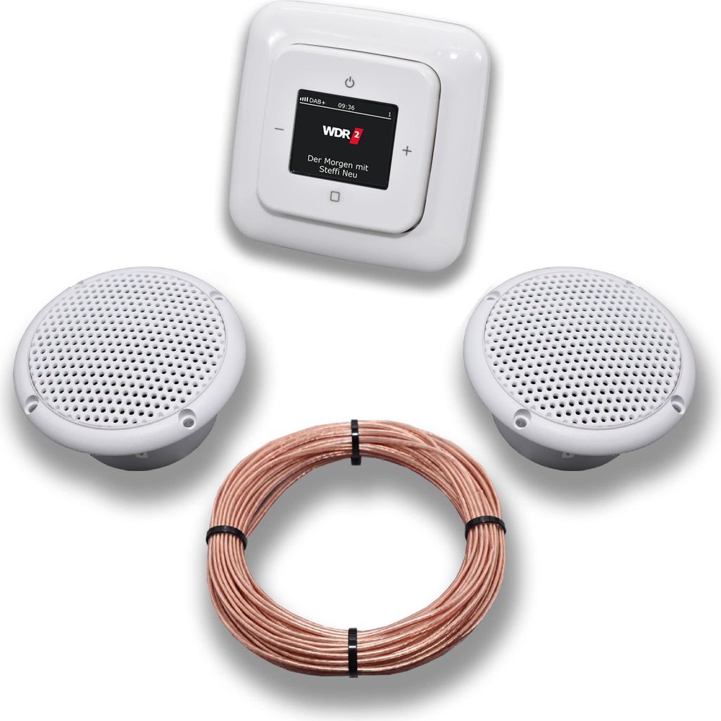 Busch Jäger DAB+ Unterputz Unterputzradio DAB Plus 8215 U – 101 Reflex Si alpinweiß - Komplettset + 2 x Deckenlautsprecher Feuchtraum Badezimme...