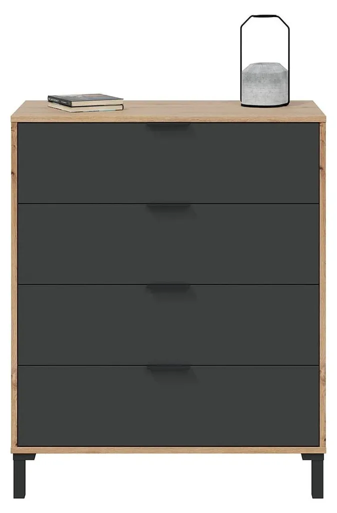 Commode 4 Tiroirs Pratique pour Petits Espaces Chêne Gris L77,5 cm