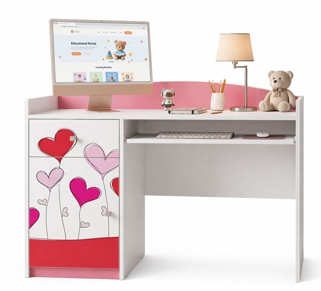 Kinderschreibtisch Pink-Weiß | Jugendmöbel Lernschreibtisch mit Stauraum | Stabiler PC-Tisch für das moderne Kinderzimmer
