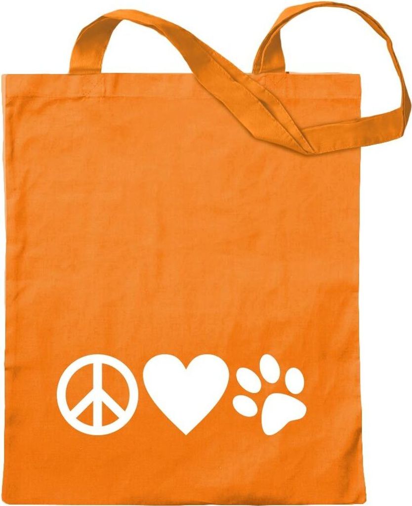 Kiwistar - Baumwolltasche - mandarin - Peace Love Animals - Tragetasche Stoffbeutel Umhängetasche Langer Henkel