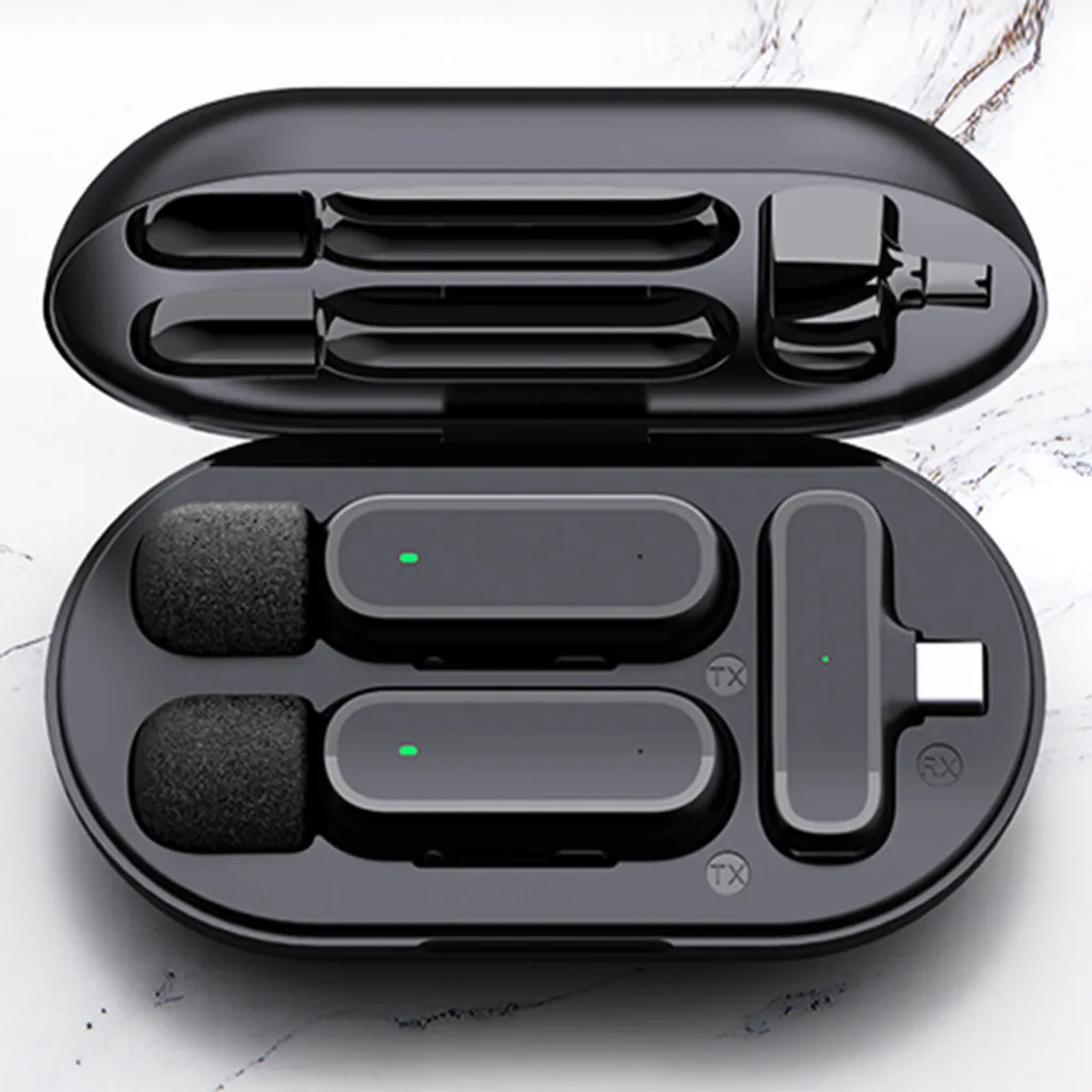 Microphone lavalier sans fil double avec étui de charge rapide