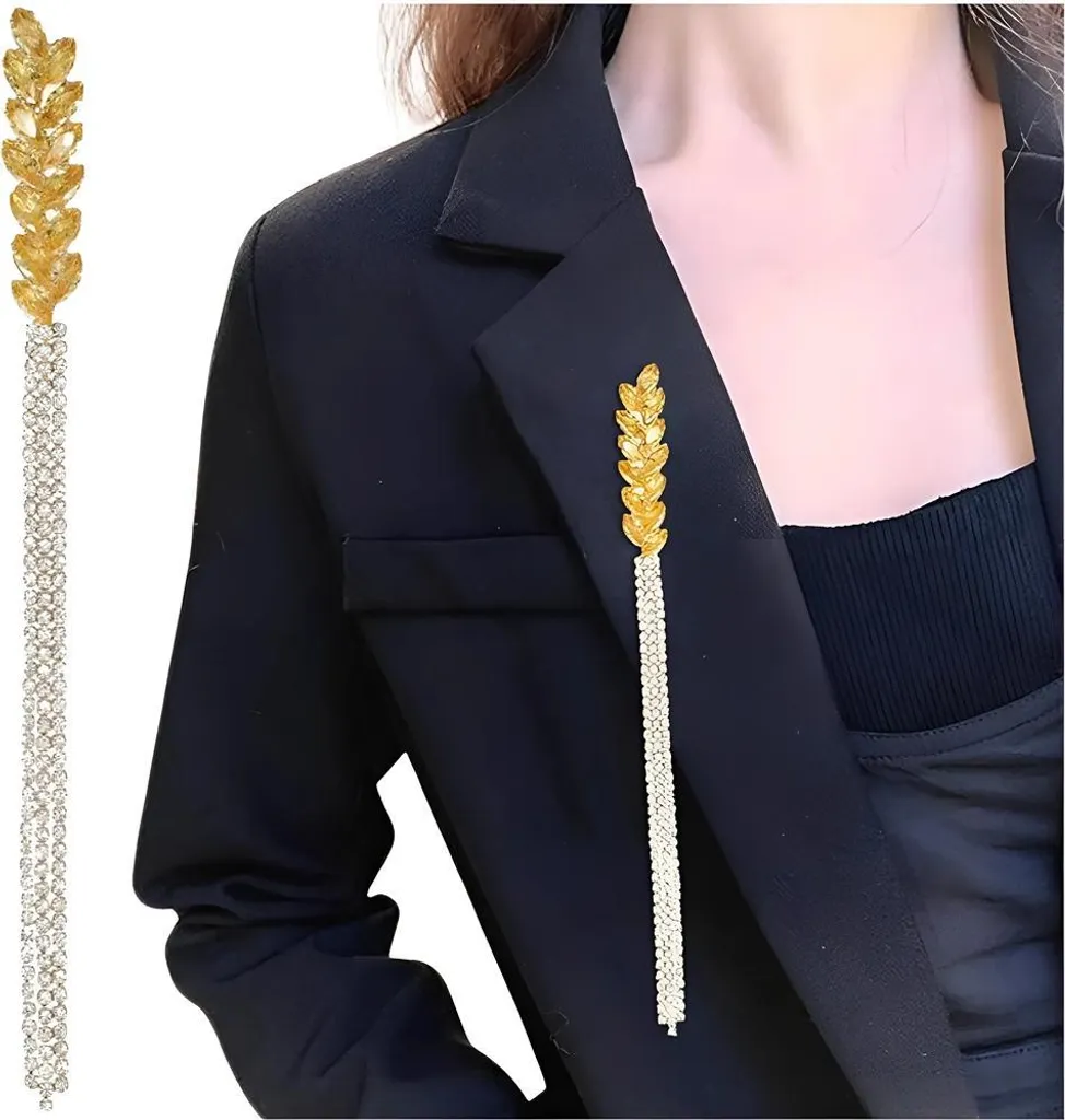 Spilla Camerazar Spiga di Grano Oro e Zirconi con Nappine Eleganti