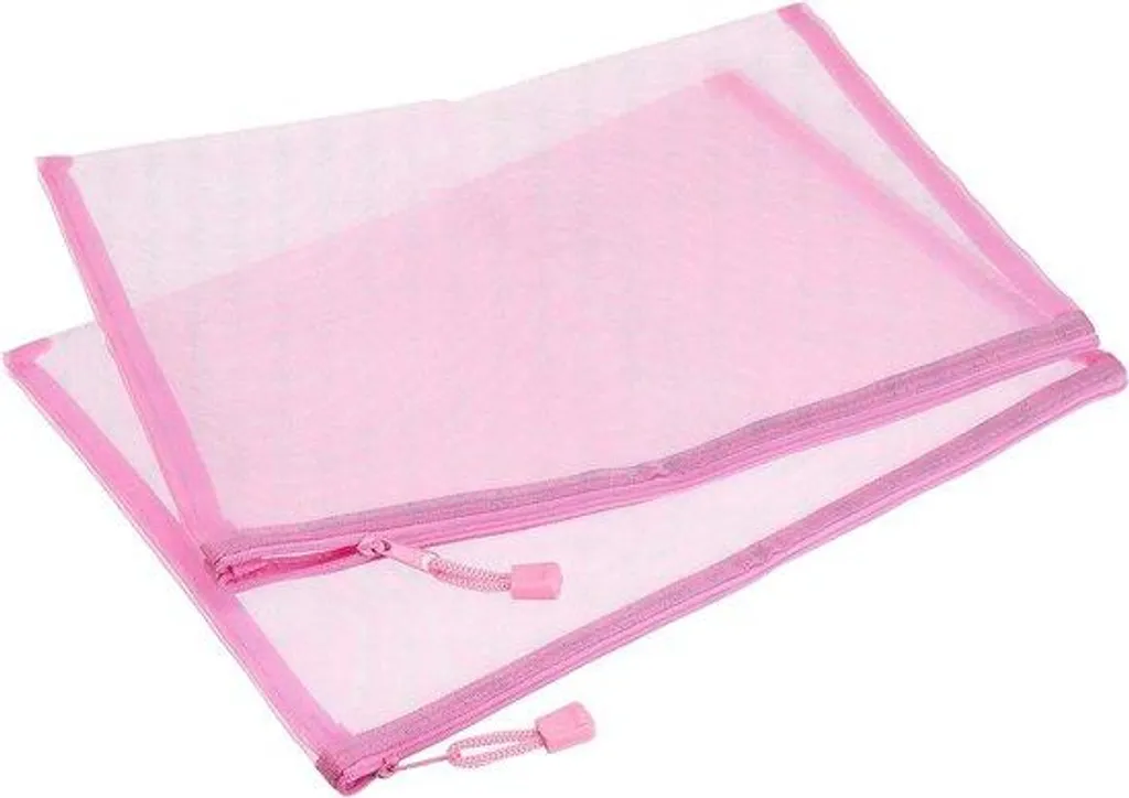 Trousse de voyage rose en nylon A4 avec 6 compartiments zippés