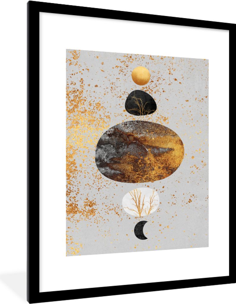 MuchoWow Gerahmtes Poster Abstrakt - Raum - Gold 60x80 cm - Poster mit Schwarzem Bilderrahmen Wandposter Rahmen Foto Bilder - Wohnzimmer - Dekora...