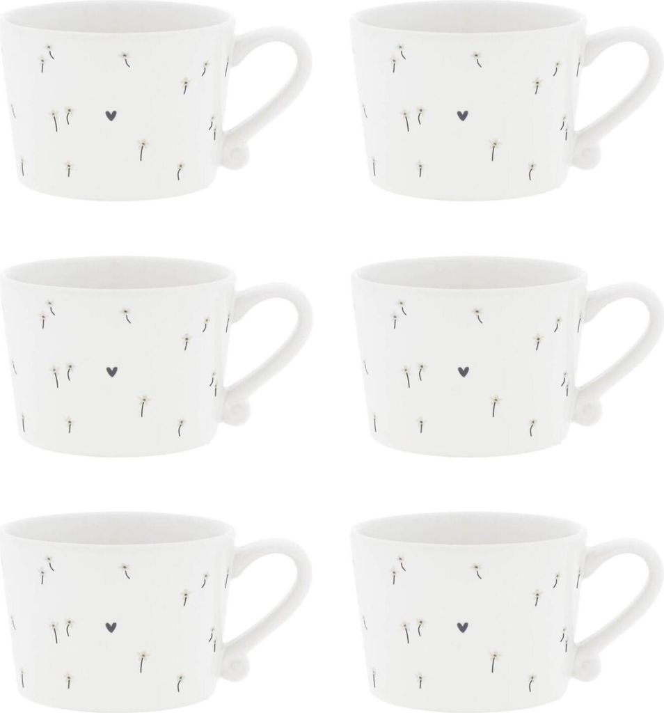 6er Set Tassen Daisies Blumen weiß beige 200ml Keramik Bastion Collections