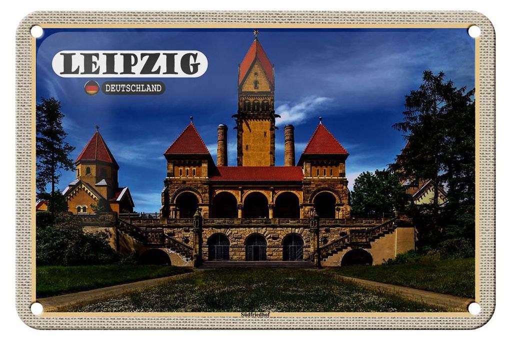 Blechschild Städte Leipzig Südfriedhof Architektur 18x12cm Dekoration