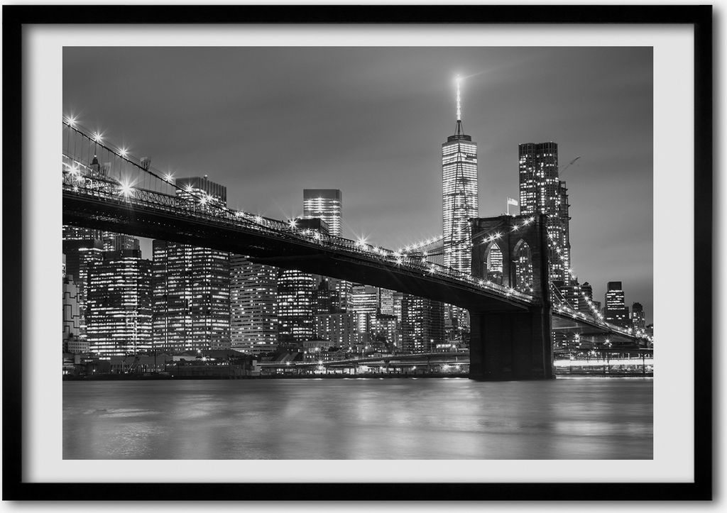 Bild - Bilderrahmen - 100 cm x 70 cm - MDF - Rahmen - Foto - Wandkunst New York bei Nacht