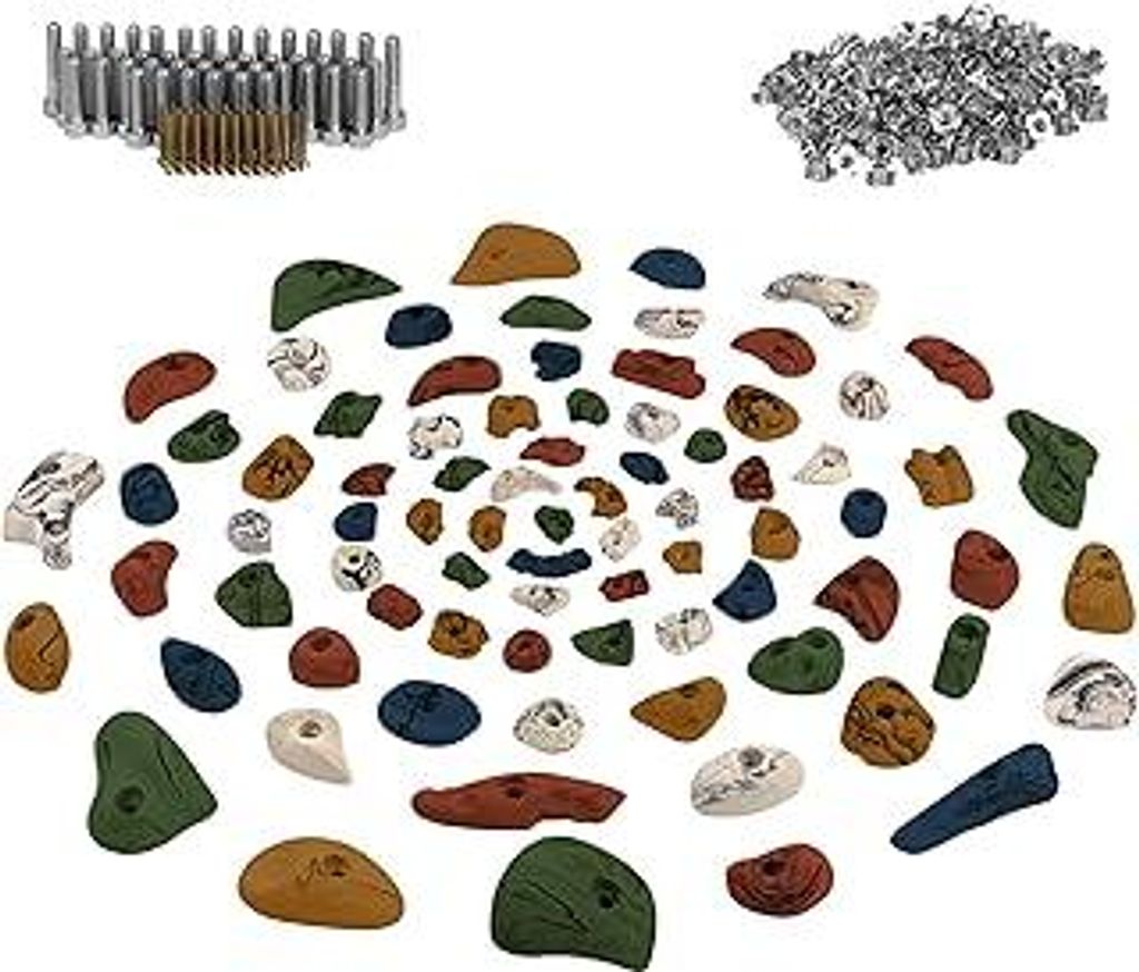 80 Klettergriffe | Inklusive Schrauben, Einschlagmuttern | Kletterfläche 6-10 m² | Griffe Größen XL - XS | Komplettset | Starterset