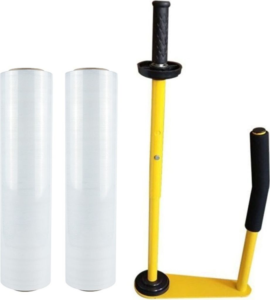 Stretchfolienabroller für Verpackung inkl. 2x Stretchfolie 500mm x 150m - Ergonomischer Profi Handabroller für Stretchfolie, passend für 30-50 c...