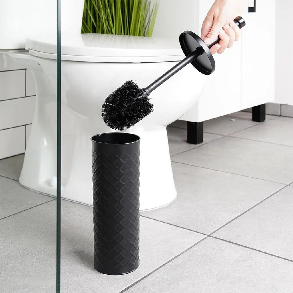 Brosse WC anti-stagnation avec support égouttoir métal noir hygiénique - 6