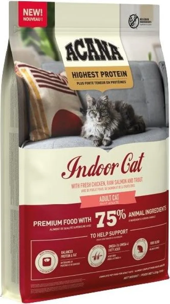 Croquettes Chat ACANA Indoor Haute Protéine sans Céréales Format 4,5kg