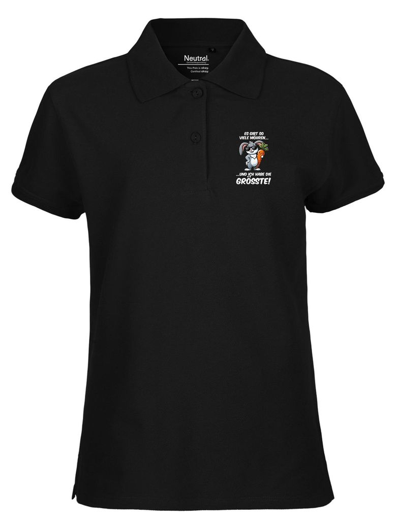 Huuraa Damen Polo Shirt viele Möhren.. Ich habe die grösste cooler Hase XXL Black Bio Baumwolle Fairtrade Poloshirt Geschenkidee