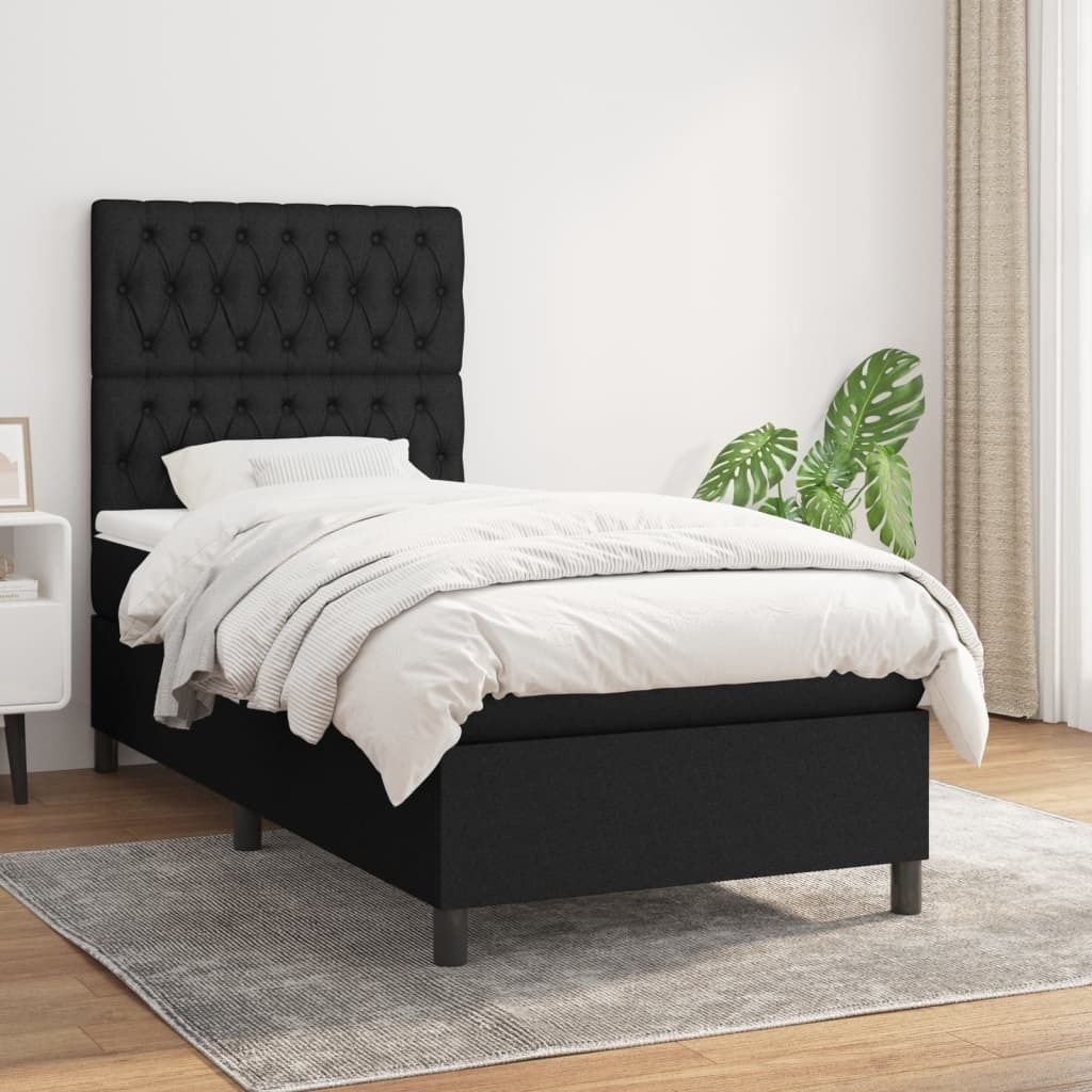 "Rabatt" Boxspringbett mit Matratze - 2 Personen - Strapazierfähiger Stoff - Schwarz 90x200 cm Stoff - Klassische Betten CC6954