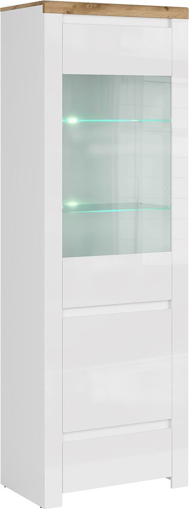 Kondela Vitrine Vilgo 1D1W1S – Weißglanz / Wotan-Eiche